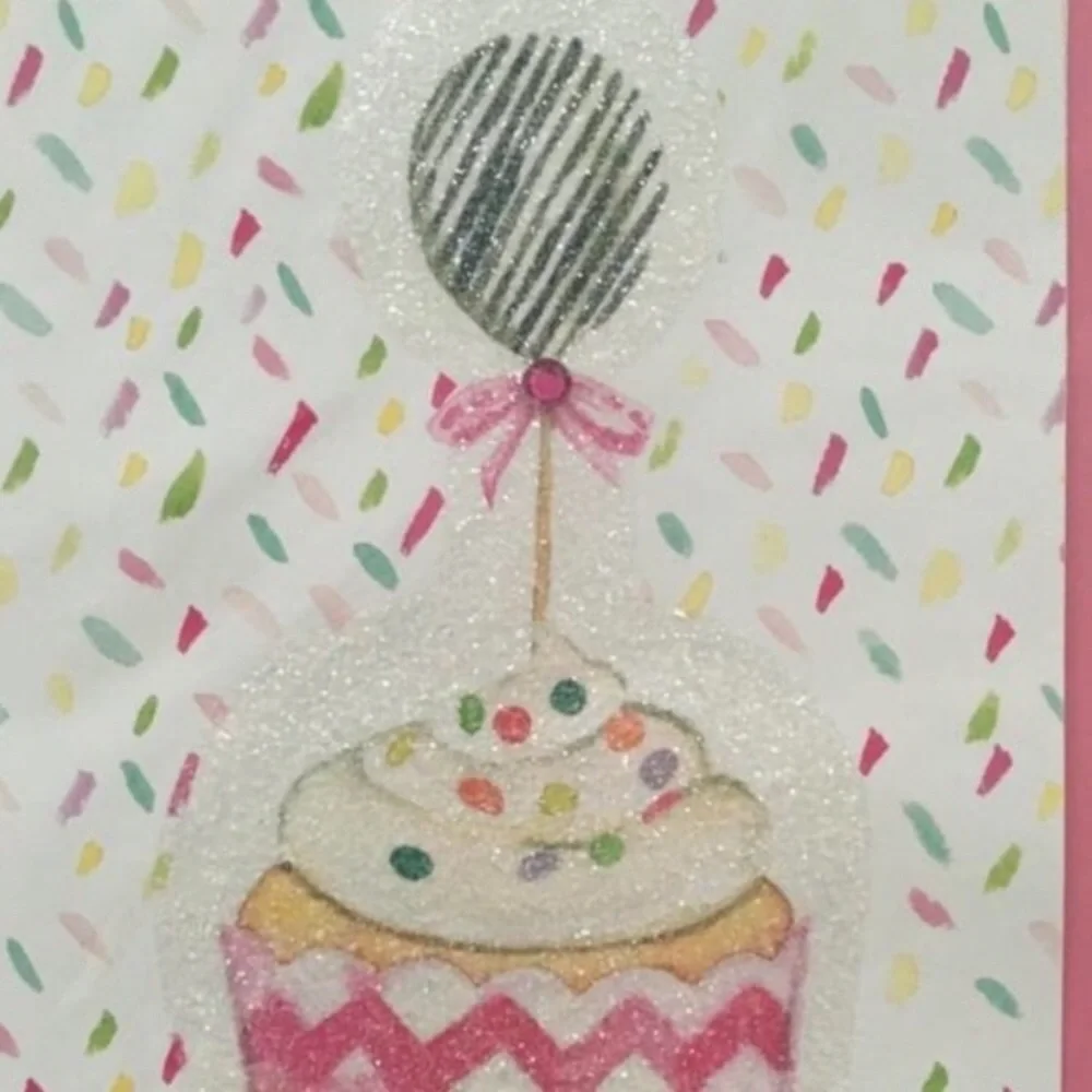 3 Handmade Greeting Cards Blank Envelopes Cupcake Birthday Confetti Glitter Bow